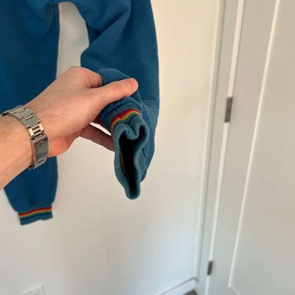 Aviator Nation Blue Joggers Zipper Pockets Size Medium Rainbow Cuffs - Picture 14 of 14